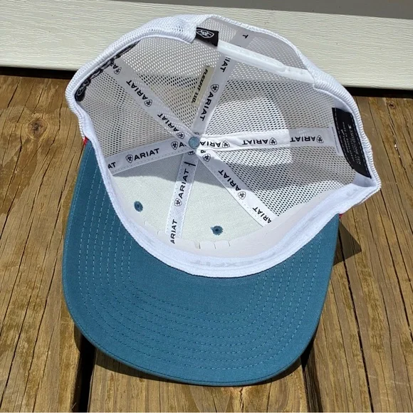 NWT Ariat Blue and White Mesh Cap with Red Trim - Picture 8 of 10